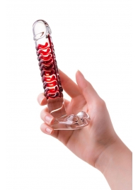 Стеклянный фаллос с мошонкой и рёбрышками - 18 см. - Sexus