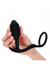 Черное эрекционное кольцо с анальным плагом Snug   Tug - b-Vibe - в Димитровграде купить с доставкой