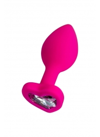 Розовая анальная втулка Diamond Heart с прозрачным кристаллом - 7 см. - ToyFa - купить с доставкой в Димитровграде