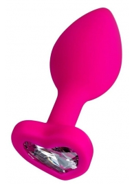 Розовая анальная втулка Diamond Heart с прозрачным кристаллом - 7 см. - ToyFa - купить с доставкой в Димитровграде
