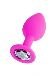 Розовая анальная втулка Brilliant с прозрачным кристаллом - 7 см. - ToyFa - купить с доставкой в Димитровграде