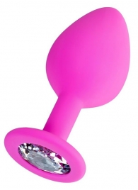 Розовая анальная втулка Brilliant с прозрачным кристаллом - 8 см. - ToyFa - купить с доставкой в Димитровграде