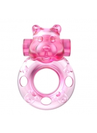 Розовое эрекционное виброкольцо на пенис Pink Bear - Baile - в Димитровграде купить с доставкой
