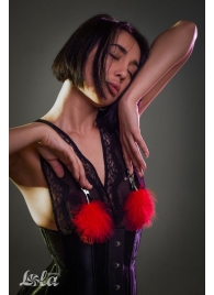 Зажимы на соски с красным пухом Euphoric - Lola Games - купить с доставкой в Димитровграде