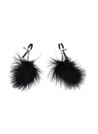 Зажимы на соски с черным пухом Euphoric - Lola Games - купить с доставкой в Димитровграде