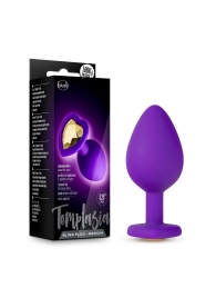 Фиолетовая анальная пробка Bling Plug Medium с золотистым стразом - 8,3 см. - Blush Novelties - купить с доставкой в Димитровграде