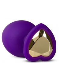 Фиолетовая анальная пробка Bling Plug Large с золотистым стразом - 9,5 см. - Blush Novelties - купить с доставкой в Димитровграде