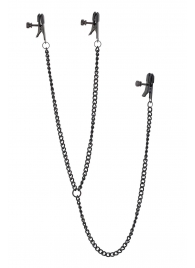 Черные зажимы на соски и клитор на цепочке DELUXE NIPPLE   CLIT CLAMPS - Dream Toys - купить с доставкой в Димитровграде