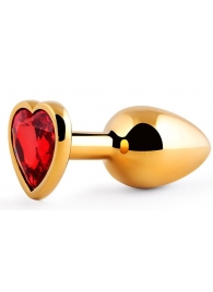 Золотистая анальная пробка с красным стразом-сердечком - 8 см. - Anal Jewelry Plug - купить с доставкой в Димитровграде
