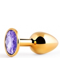 Золотистая анальная пробка с фиолетовым стразом - 7,2 см. - Anal Jewelry Plug - купить с доставкой в Димитровграде