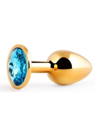 Золотистая анальная пробка с голубым стразом - 7,2 см. - Anal Jewelry Plug - купить с доставкой в Димитровграде