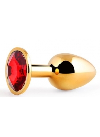 Золотистая анальная пробка с красным стразом - 7,2 см. - Anal Jewelry Plug - купить с доставкой в Димитровграде