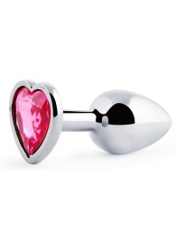 Серебристая анальная пробка с розовым кристаллом-сердечком - 7 см. - Anal Jewelry Plug - купить с доставкой в Димитровграде