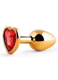 Золотистая анальная пробка с красным стразом-сердечком - 7 см. - Anal Jewelry Plug - купить с доставкой в Димитровграде