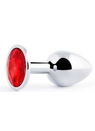 Серебристая анальная пробка с красным стразом - 7,2 см. - Anal Jewelry Plug - купить с доставкой в Димитровграде