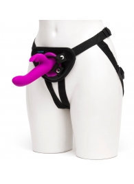 Лиловый страпон Rechargeable Vibrating Strap-On Harness Set - 17,6 см. - Happy Rabbit - купить с доставкой в Димитровграде