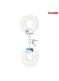 Белые меховые наручники на сцепке с ключиками - Notabu - купить с доставкой в Димитровграде