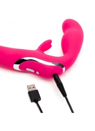 Ярко-розовый безремневой страпон Rechargeable Vibrating Strapless Strap-On - Happy Rabbit - купить с доставкой в Димитровграде