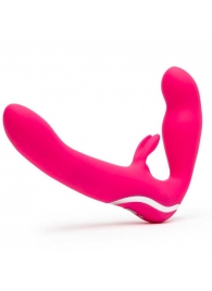 Ярко-розовый безремневой страпон Rechargeable Vibrating Strapless Strap-On - Happy Rabbit - купить с доставкой в Димитровграде