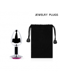 Серебристая анальная пробка с малиновым кристаллом - 7,2 см. - Anal Jewelry Plug - купить с доставкой в Димитровграде