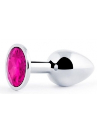 Серебристая анальная пробка с малиновым кристаллом - 7,2 см. - Anal Jewelry Plug - купить с доставкой в Димитровграде