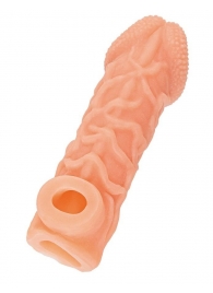 Телесная закрытая насадка с венками Cock Sleeve Size S - 13,8 см. - KOKOS - в Димитровграде купить с доставкой