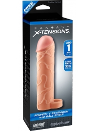 Телесная насадка с кольцом Perfect 1 Extension with Ball Strap - 17 см. - Pipedream - в Димитровграде купить с доставкой