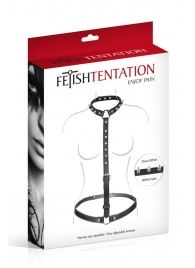 Черная упряжь на тело с шипами на ошейнике - Fetish Tentation - купить с доставкой в Димитровграде