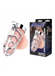 Серебристая металлическая клетка для члена с замком Enslave Cock Cage - BlueLine - купить с доставкой в Димитровграде