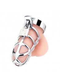 Серебристая металлическая клетка для члена с замком Enslave Cock Cage - BlueLine - купить с доставкой в Димитровграде