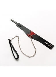 Черный широкий ошейник с красным декором и поводком - Crazy Handmade - купить с доставкой в Димитровграде