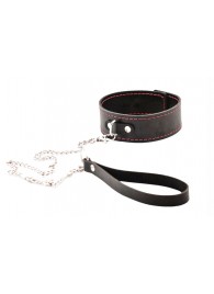 Черный широкий ошейник с красной строчкой и поводком - Crazy Handmade - купить с доставкой в Димитровграде