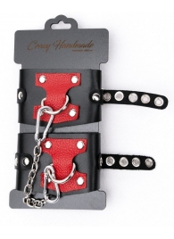 Черные наручники с красным декором и заклепками - Crazy Handmade - купить с доставкой в Димитровграде
