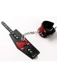 Черные кожаные оковы с красными вставками - Crazy Handmade - купить с доставкой в Димитровграде