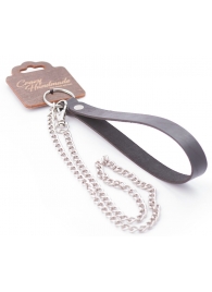 Серебристый металлический поводок с кожаной черной ручкой - 80 см. - Crazy Handmade - купить с доставкой в Димитровграде