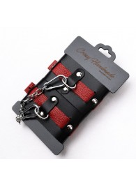 Черно-красные кожаные наручники на металлической сцепке - Crazy Handmade - купить с доставкой в Димитровграде