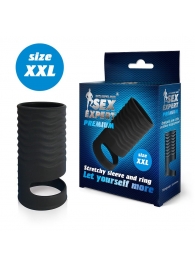 Черная открытая насадка на пенис с кольцом для мошонки XXL-size - 9,4 см. - Sex Expert - в Димитровграде купить с доставкой