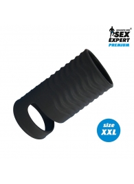 Черная открытая насадка на пенис с кольцом для мошонки XXL-size - 9,4 см. - Sex Expert - в Димитровграде купить с доставкой