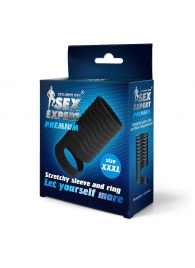 Черная открытая насадка на пенис с кольцом для мошонки XXXL-size - 9,9 см. - Sex Expert - в Димитровграде купить с доставкой