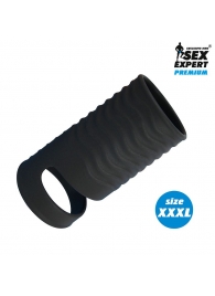 Черная открытая насадка на пенис с кольцом для мошонки XXXL-size - 9,9 см. - Sex Expert - в Димитровграде купить с доставкой