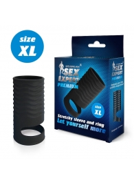 Черная открытая насадка на пенис с кольцом для мошонки XL-size - 8,9 см. - Sex Expert - в Димитровграде купить с доставкой