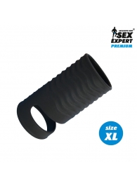 Черная открытая насадка на пенис с кольцом для мошонки XL-size - 8,9 см. - Sex Expert - в Димитровграде купить с доставкой