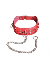 Красный кожаный ошейник с карабином и поводком - Sitabella - купить с доставкой в Димитровграде