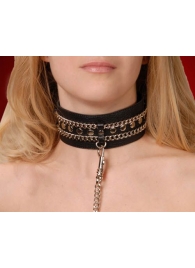Чёрный ошейник с цепочками и поводком - Sitabella - купить с доставкой в Димитровграде