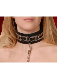 Чёрный ошейник с цепочками и поводком - Sitabella - купить с доставкой в Димитровграде