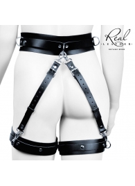 Черный кожаный пояс с гартерами - S-M - Notabu - купить с доставкой в Димитровграде