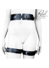 Черный кожаный пояс с гартерами - L-XL - Notabu - купить с доставкой в Димитровграде