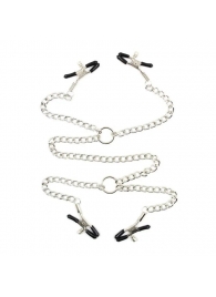 Серебристые зажимы для сосков и половых губ на тонкой цепочке - Notabu - купить с доставкой в Димитровграде