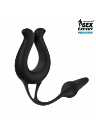 Черная вибронасадка Sex Expert с анальной втулкой - Sex Expert - в Димитровграде купить с доставкой