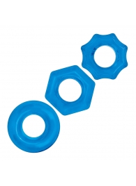 Комплект из трех голубых колец для эрекции 3-Pack Nuts   Bolts Stretch Cock Ring Set - BlueLine - в Димитровграде купить с доставкой